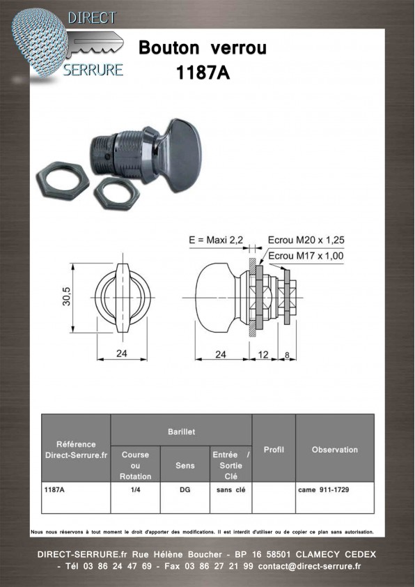 Bouton verrou 1187A serrure coffret électrique