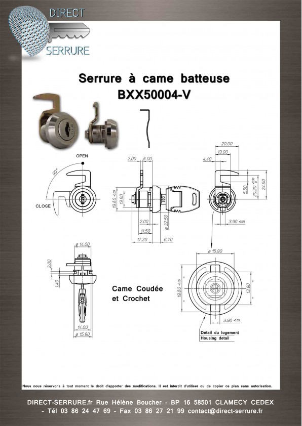 Serrure à came batteuse BXX50004-V plan technique