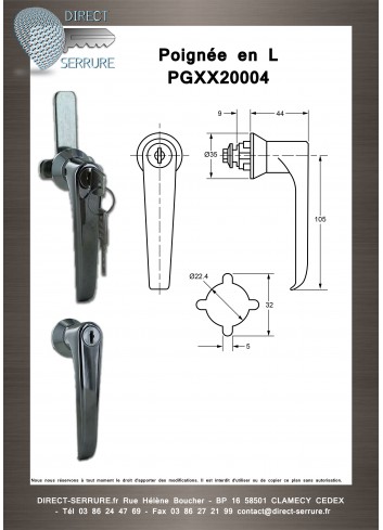 Poignée en L PGXX20004 - plan technique
