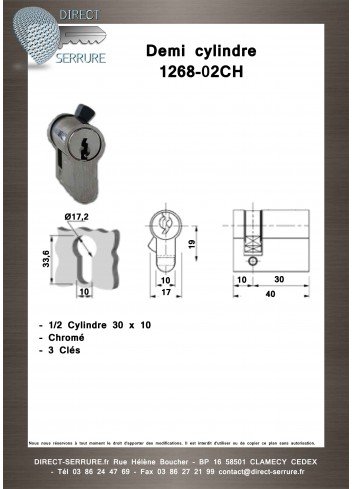 1/2 Cylindre Européen 1268-02CH - plan technique