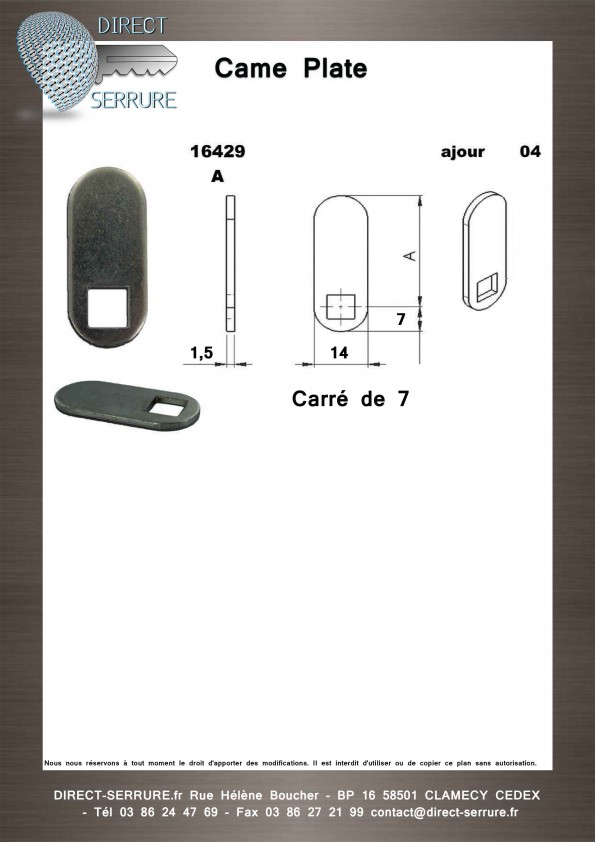 Came serrure 16429 - plan technique