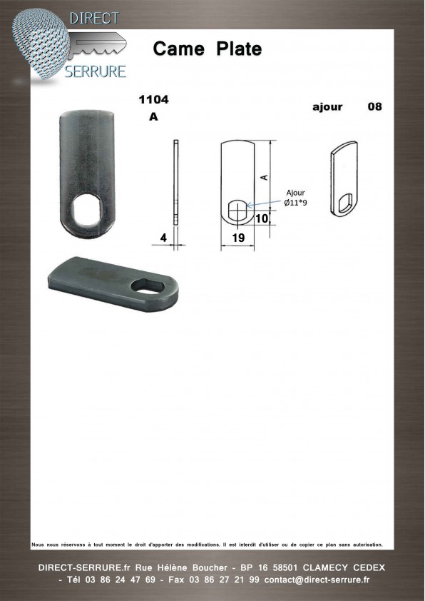 Came serrure 1104 - plan technique