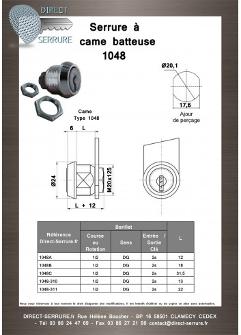 Serrure à came batteuse 1048 - Plan Technique