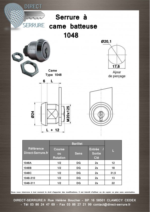 Serrure à came batteuse 1048 - Plan Technique