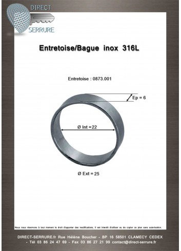 Entretoise/Bague Inox 316L - 0873.001 - Plan Technique