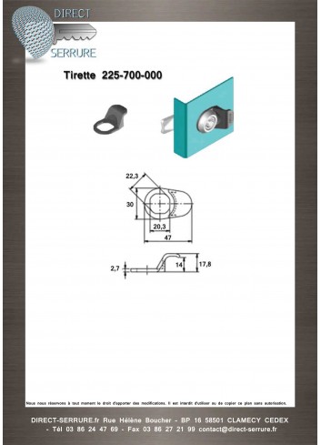 Tirette 225-700-000 - Plan Technique