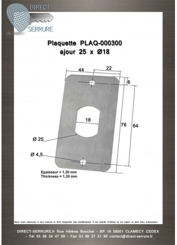 Plaquette PLAQ-000300 - ajour 25x18 inox - Plan Technique